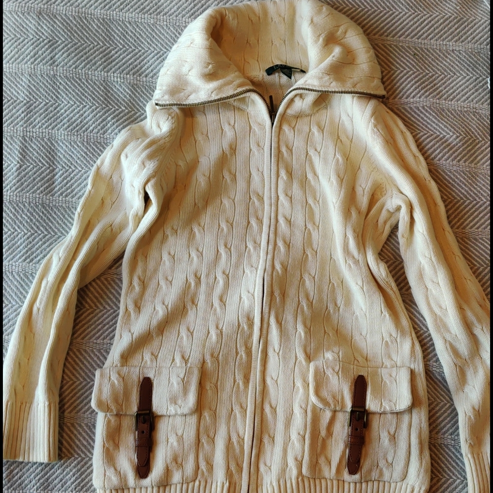 Ralph Lauren Cream Zip Cadrigan Size Small